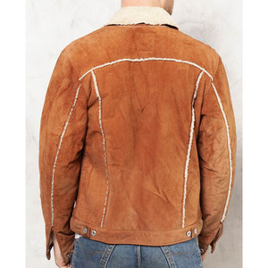 2023 Men's Classic Trucker <b>Jacket</b> in Brown Real <b>Suede</b> Leather with Western Style Hot Selling Latest Design Canvas Fabric - Product Image 6
