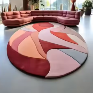 พรมทอมือสูงทรงกลมแบบแอปสแตรกต์สไตล์มีสีสันและทันสมัยสำหรับห้องนั่งเล่นและพื้นที่เด็กเล่น - Product Image 1