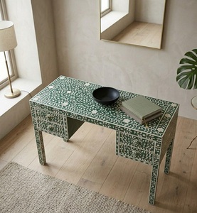 Mesa Consola Moderna de Madera Maciza con Incrustaciones de Hueso y Patrón Floral Verde para Sala de Estar, Entrada, Muebles para el Hogar - Product Image 3