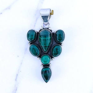 Pendentifs en pierre précieuse de malachite naturelle avec bijoux fins en argent sterling 925 - Product Image 2