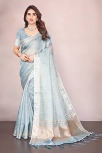 Saree de luxe Rich Pallu avec bordure de tissage Minakari en or Vêtements indiens et pakistanais faciles à draper en ligne et saree bollywood - Product Image 5