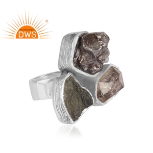 Anillo apilable de múltiples piedras preciosas naturales de plata de ley oxidada de última tendencia, fabricante de joyería personalizada - Product Image 3
