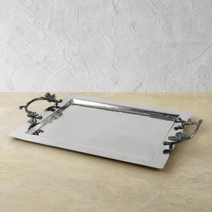 Bandeja DE SERVICIO DE Metal de Orquídea Negra mediana Bandeja plateada elegante con asas florales negras para decoración y entretenimiento del hogar de lujo - Product Image 2