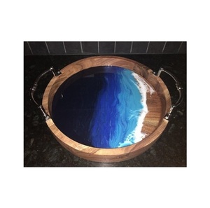 Nouveauté Home Plateau de service en bois en résine Résine Epoxy Fromage Fruit pour forme ronde et au meilleur prix - Product Image 4