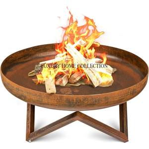 Stylish <b>round</b> metal <b>fire</b> <b>pit</b> with removable cooking grill for dual purpose outdoor heating and barbecue experience - Product Image 6
