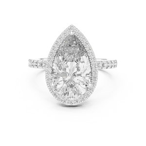 Anillo de Diamantes de Lujo de 4 Quilates, Corte Pera, Cultivado en Laboratorio, con Halo y Pavé, Oro Blanco de 18 Quilates, Chapado en Rodio, Certificado IGI, para Uso Diario y Fiestas - Product Image 4