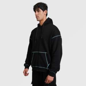 Sweat à capuche réversible noir-bleu épais, taille XL, avec logo brodé en 3D, imprimé en silicone, en tissu tricoté doublé - Product Image 3