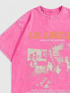 Camiseta extragrande Rosa lavada con ácido Vintage 100% algodón estampado gráfico logotipo personalizado ropa de calle camiseta suave transpirable camisetas para hombre - Product Image 5