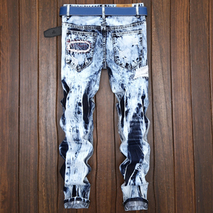 Wholesale 100% Cotton High Quality Denim <b>Jeans</b> Print Streetwear Distressed <b>Ripped</b> Slim Fit Moustache Effect <b>Men's</b> Pants <b>Jeans</b> - Product Image 3