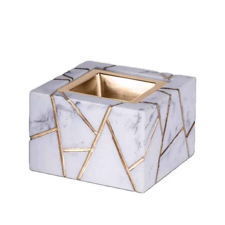 Incrível Estilo Mármore Bakhoor Queimador Artesanal Personalizado Quadrado Branco & Dourado Mubkhar Árabe Queimador De Incenso para fragrância