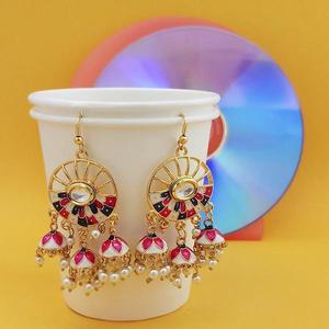 Urthn <b>Fashions</b> White Meenakari Peacock <b>Chandelier</b> <b>Earrings</b> 1314417 - Product Image 1