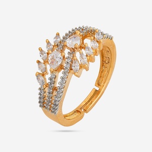 Zircon Cluster Rings 188768 Fashionable Alloy Copper Finger Rings 18K Gold Geometric Wing-shaped Inlay for Christian Parties - Product Image 1