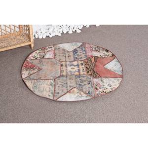 Tapis Vintage en Laine Fait Main Grande Surface Beige Patchwork Rectangulaire Motif Abstrait pour Salon Couloir 3.2X3.3 ft Latex - Product Image 2