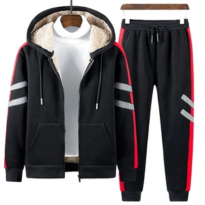 ชุดวอร์มสองชิ้นแบบสปอร์ต ผ้าฝ้ายฟลีซ 100% บุซับใน สำหรับฤดูหนาว ไซส์พลัส แบบลำลอง ซิปยาว แขนยาว ทรงครอป - Product Image 1