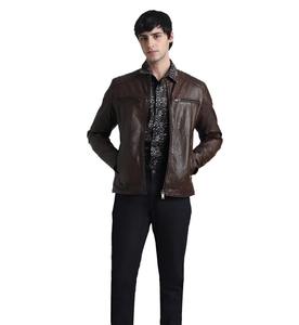 Chaqueta Bomber de Cuero Genuino Marrón Oscuro para Hombre, Chaqueta de Motociclista con Hombros Acolchados, Cierre de Cremallera, Transpirable, Informal, para Invierno - Product Image 1