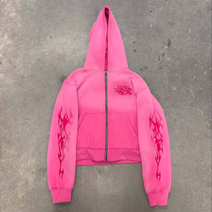 Logo personnalisé Vintage Zip up Acid Wash Distressed Hoodie pour Hommes Streetwear Brodé Impression Designer Distressed Hoodie - Product Image 1