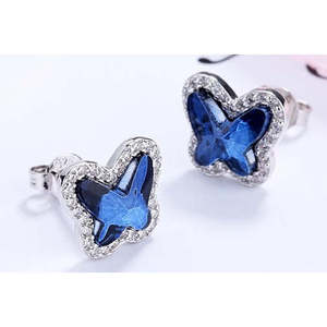 Orecchini a perno alla moda con farfalla religiosa e alone, con perla e diamante, in argento sterling e ottone/rame con incastonatura a castone, idea regalo - Product Image 3