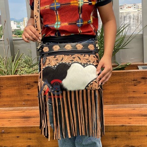 Trendy 2025 New Ladies Hand Tooled <b>Leather</b> Fringe Crossbody Bag High Quality Genuine Cowhide <b>Leather</b> Luxury <b>Handbag</b> for Women's - Product Image 1