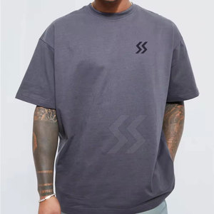 เสื้อยืดบ็อกซี่สำหรับผู้ชายทรงหลวมผ้าคอตตอนสี100% แบบเรียบบริการผลิตตามสั่ง - Product Image 1