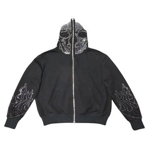 Sweat à capuche personnalisé en éponge française Sweats surdimensionnés vintage pour hommes 100% coton avec logo en strass Streetwear Tissu polaire - Product Image 1