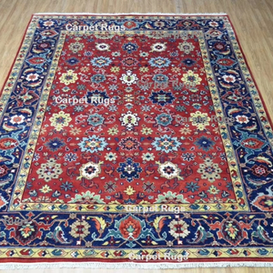 Alfombra tradicional Oushak de alta calidad, alfombra Hariz en rojo, azul caliente, llamas apasionadas, 8x10, algodón de lana para uso de oración en la sala de estar - Product Image 1