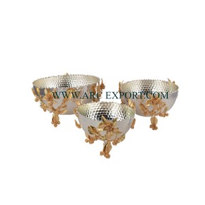 Vaisselle Bols De Service Alimentaire Avec Poignées De Conception De Fleurs Argenterie De La Meilleure Qualité Forme Ronde Bols De Serveur Martelés - Product Image 2