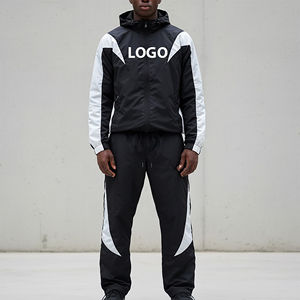 Survêtement surdimensionné OEM veste et pantalon amples en nylon survêtements deux tons avec logo personnalisé survêtements de jogging à blocs de couleurs ensemble de 2 pièces - Product Image 1