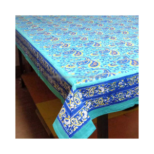 Nuevo mantel de comedor de algodón hecho a mano del fabricante indio Bloque de Cachemira azul impreso a precio mayorista - Product Image 1
