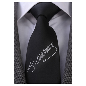 Corbata Negra Personalizada de Poliéster con la Firma de Mustafa Kemal Atatrk en Caja de Regalo - Formal de Lujo - Product Image 2