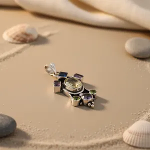 Pendentif en argent 925 avec pierre précieuse pour femmes, bijoux de déclaration avec motif de goutte d'eau plaqué or rose rhodié pour femmes - Product Image 2
