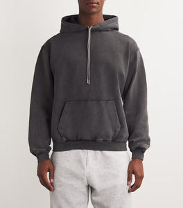 Pull-over noir unisexe à capuche en molleton, vêtements d'hiver décontractés, haut chaud à capuche à manches longues avec poche réglable - Product Image 3