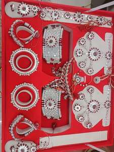 Conjunto de collar de plata para mujer Rajput con todos los accesorios 12 artículos que incluyen piedras de circón de color azul para bodas y regalos - Product Image 4