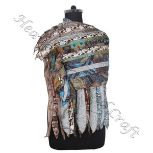 Sari de seda reciclada 15 tiras bufandas hechas a mano de diseñador estola chales SC656 seda fina venta al por mayor reciclado Vintage Sari bufanda femenina - Product Image 6