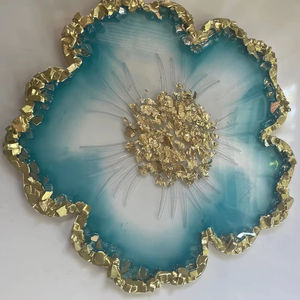 Plateau de luxe en résine bleu blanc et or en forme de pétale Plateau décoratif unique pour cadeau de mariage et style de table de l'Inde - Product Image 1