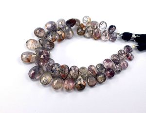 Cuentas naturales en forma de pera facetadas de rutilo Super Seven Amethyst, cuentas de piedra cortadas a mano - Product Image 5