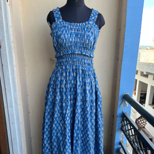 Mini vestido informal para mujer 100% algodón bloque de mano estampado Floral verano Maxi bordado técnica - Product Image 1