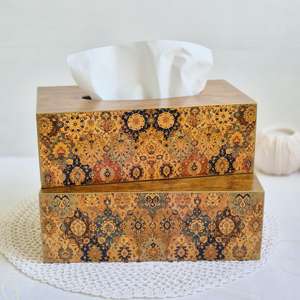 Caja de pañuelos de madera de alta calidad diseño personalizado y formas proveedor al por mayor caja de servilletas de pañuelos Meena Natural con hoja impresa - Product Image 6
