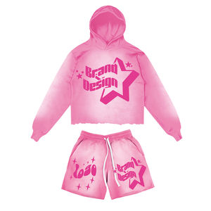 2024 New Arrival Custom Cropped <b>Hoodie</b> <b>and</b> <b>Shorts</b> <b>Set</b> Acid Wash Tracksuit Jogger for <b>Men</b>/Women Winter Logo Feature - Product Image 6