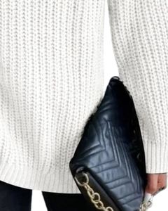 Women <b>White</b> Turtleneck <b>Knitted</b> Sweater Winter Warm Ribbed Long Sleeve Casual Loose Fit Pullover Fashion Top Streetwear Daily Use - Product Image 6