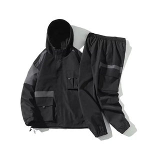 Ensembles coupe-vent imperméable survêtement hommes automne nouveau Style Hip Hop haut coupe-vent noir Cargo Design survêtement de jogging pour hommes - Product Image 5