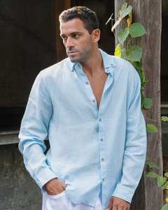 <b>Men</b> Sky Blue <b>Linen</b> Floral Breathable <b>Short</b> <b>Sleeve</b> Relaxed Fit Lightweight Summer Button Down NEVADA <b>Shirt</b> - Product Image 4