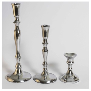 Classic Wide-Base <b>Taper</b> Aluminium Polished Silver <b>Candle</b> Holder with Elegant Flared Stem for Table & Home Decor - Product Image 6