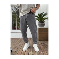Jean Cargo Large en Denim Lavé pour Hommes et Garçons, Style Hip Hop Streetwear, Taille Mi-Haute, Respirant, 100% Coton Écologique