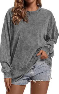 Sweat-shirt pour femme à col rond, lavage à l'acide, de qualité supérieure, vente en gros d'usine, logo personnalisé imprimé, meilleur prix, sweat-shirt pour femme avec votre logo - Product Image 4