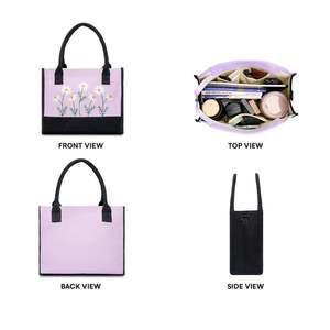 Purple Floral Embroidered <b>Canvas</b> <b>Tote</b> Bag Lightweight Eco-Friendly Daily Use Zipper Closure Custom Logo Washable Reusable - Product Image 4