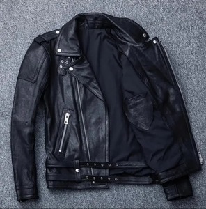 Chaqueta de Cuero para Motocicleta, Estilo Clásico de Motociclista, Chaqueta de Cuero Auténtico Negra, Ropa Deportiva Unisex de Lujo Resistente al Viento - Product Image 5