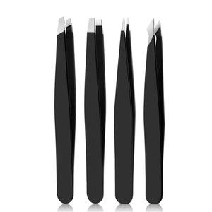 Ensemble de pinces à sourcils noires en acier inoxydable de haute qualité 5 pièces avec ciseaux et étui en cuir ensemble d'outils à sourcils - Product Image 3