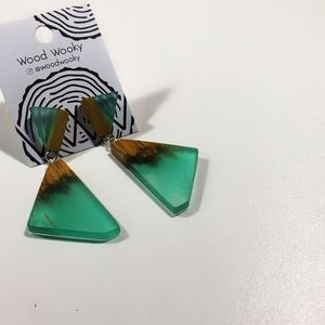 ต่างหูรูปหัวใจทำจากเรซินฟอยล์สีทองรูปทรงเรขาคณิตทรงกลมทรงสี่เหลี่ยมรูปหยดน้ำทำจากไม้ - Product Image 4