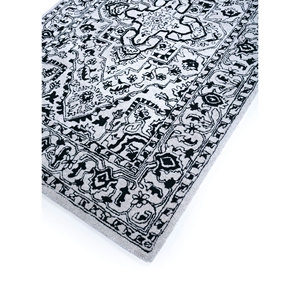 Tapis Imara en laine et viscose tufté à la main, gris et noir, motif médaillon rectangulaire rayé, pour usage domestique - Tra-13338, techniques 3D pour couloir - Product Image 2