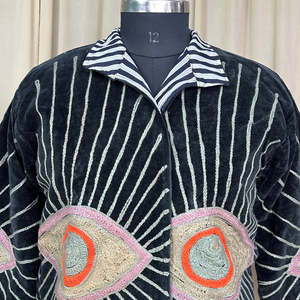 Boho Chic Retro Chic Open Front <b>Coat</b> Hand Embroidered Black Velvet Suzani Jacket Free Size Fall Winter Wear <b>Robe</b> - Product Image 3